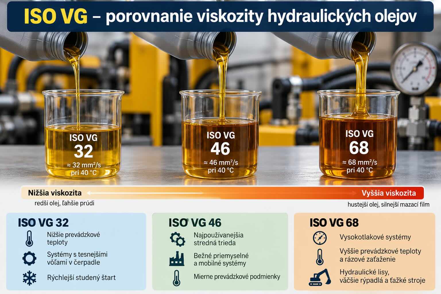 ISO VG 32, 46 alebo 68? Ako vybrať správnu viskozitu hydraulického oleja